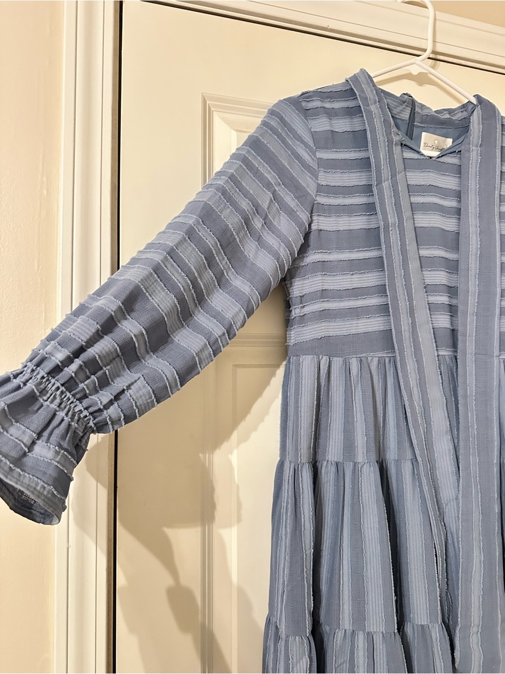Dainty Jewells Light Blue Tiered Long-Sleeve Dress with Neck Tie - Picture 3 of 5